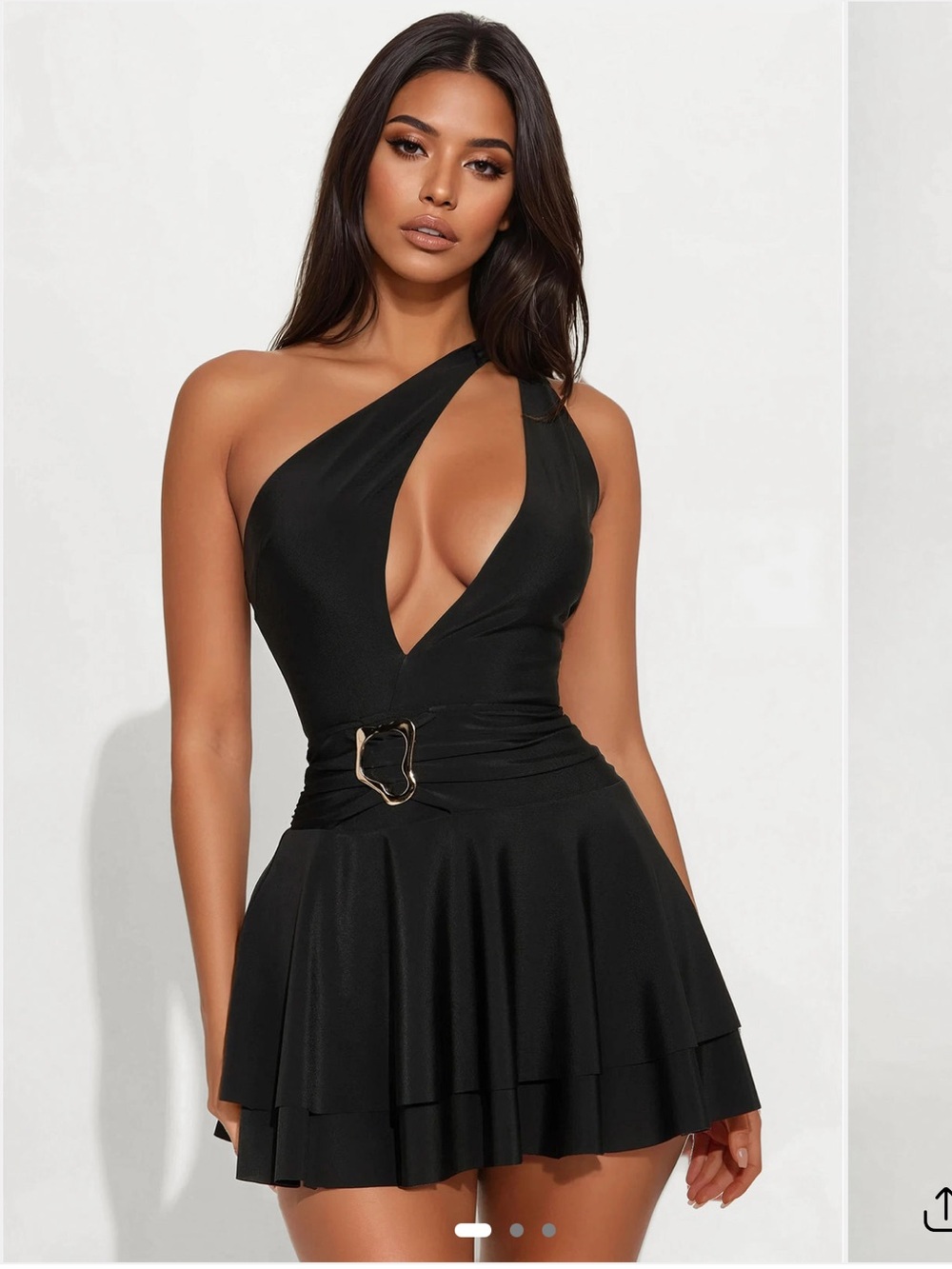 BNWT Fashion Nova Black One-Shoulder Ruched Mini Dress with Waist Buckle